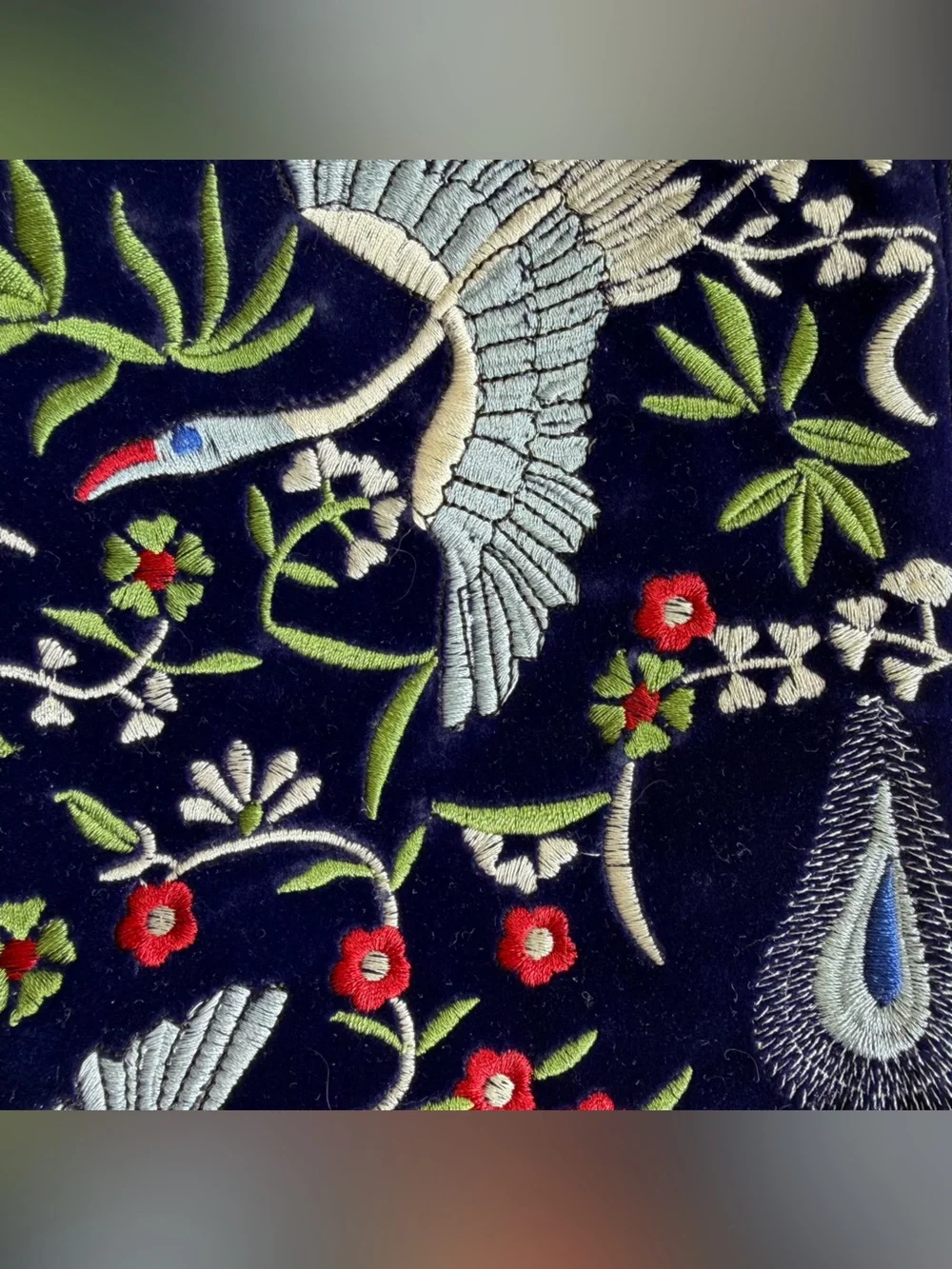 NWOT LOFT Outlet Velvet Bag with embroidered birds and flowers